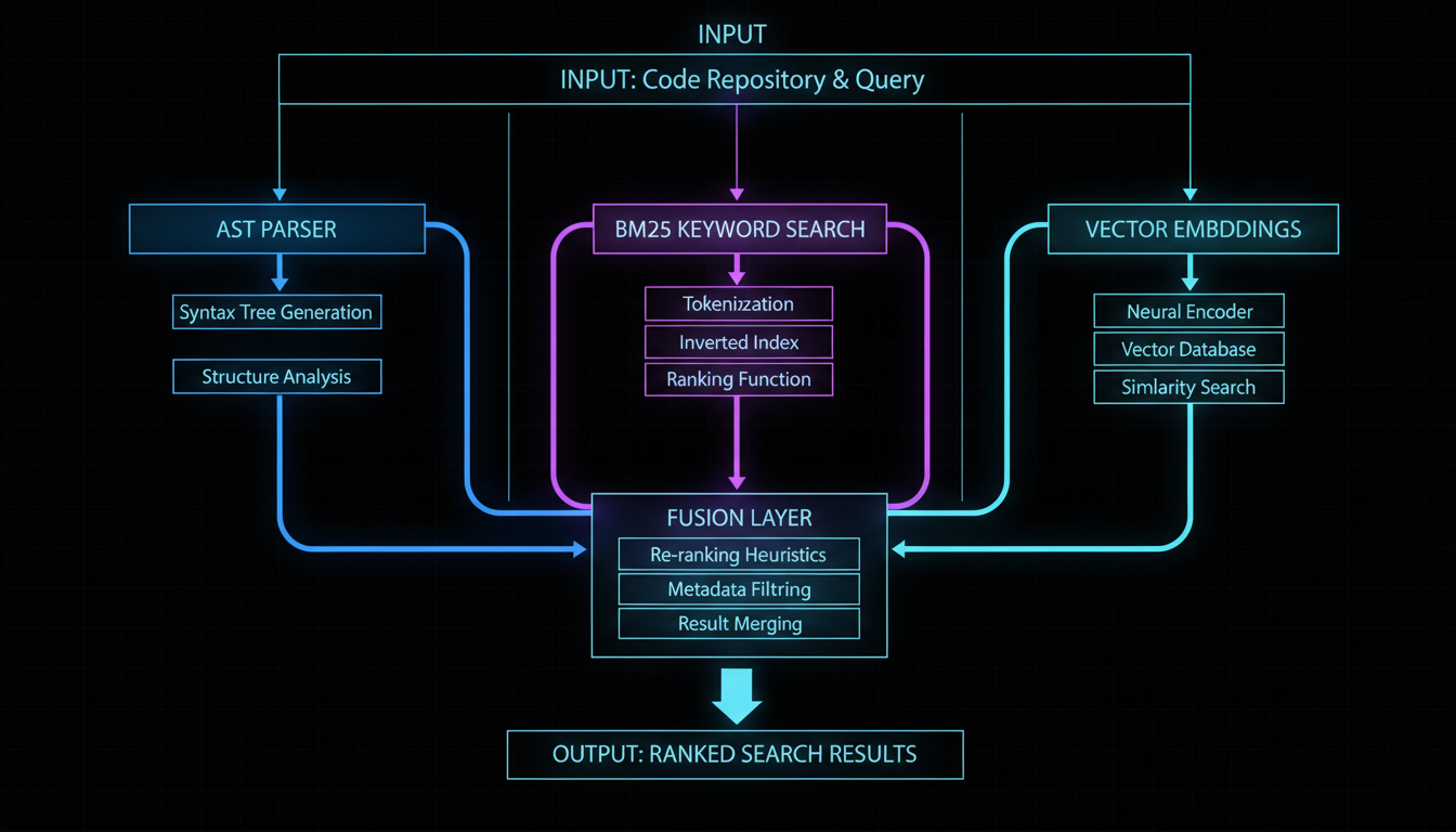 AST + BM25 + Vectors: The Unholy Trinity of Code Search That Actually Works