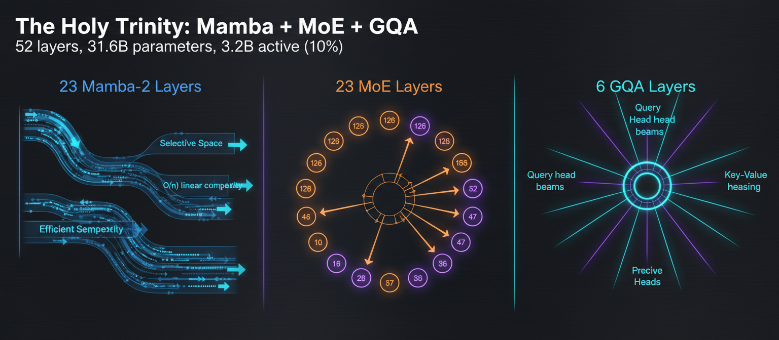 Nemotron Nano 3: The Holy Trinity of Efficiency (Mamba + MoE + GQA)