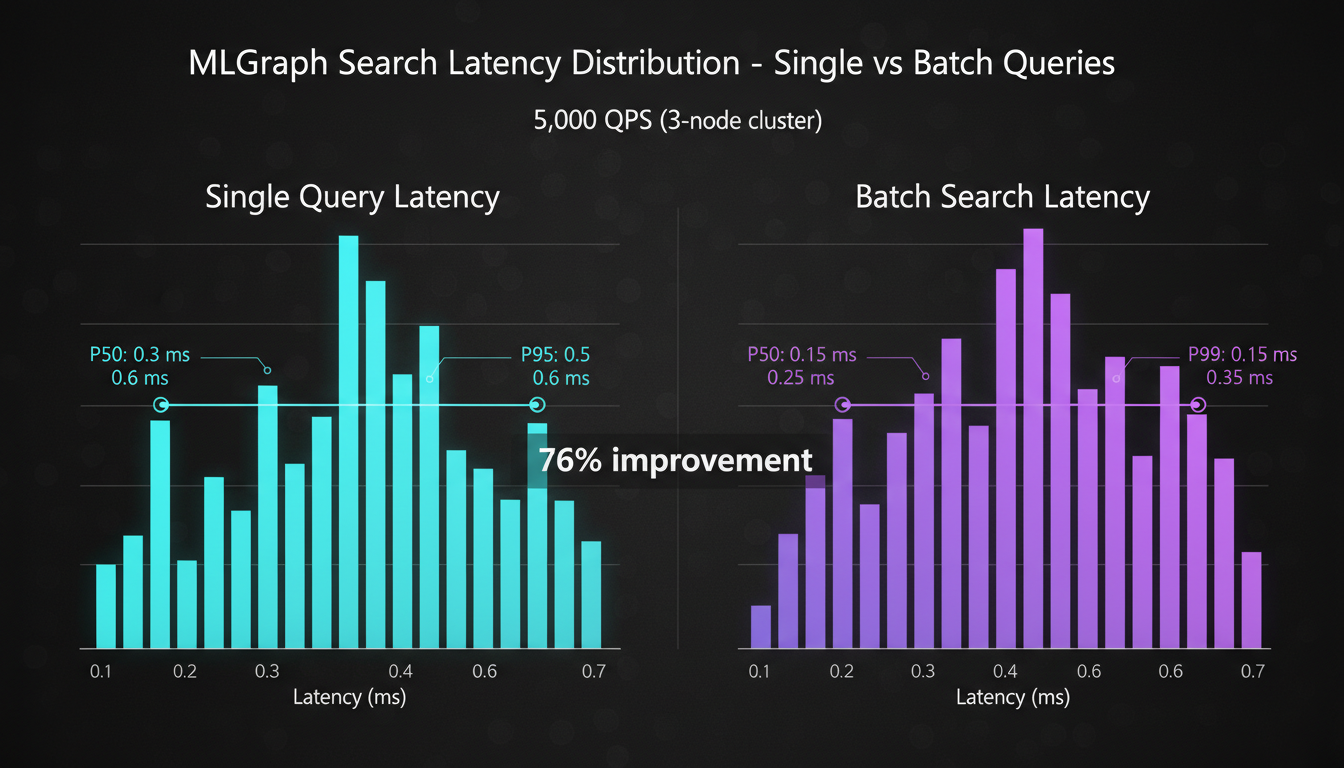 MLGraph Search Latency Distribution - Single vs Batch Queries